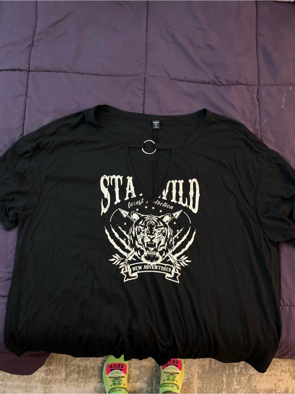 SHEIN Stay Wild Black Graphic Tee with Ring Detail